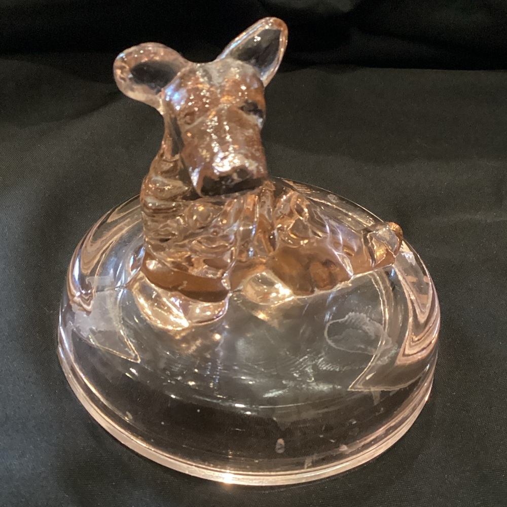 Vintage Jeanette Glass "Scottie Dog”LID ONLY Peach Luster Iridescent
